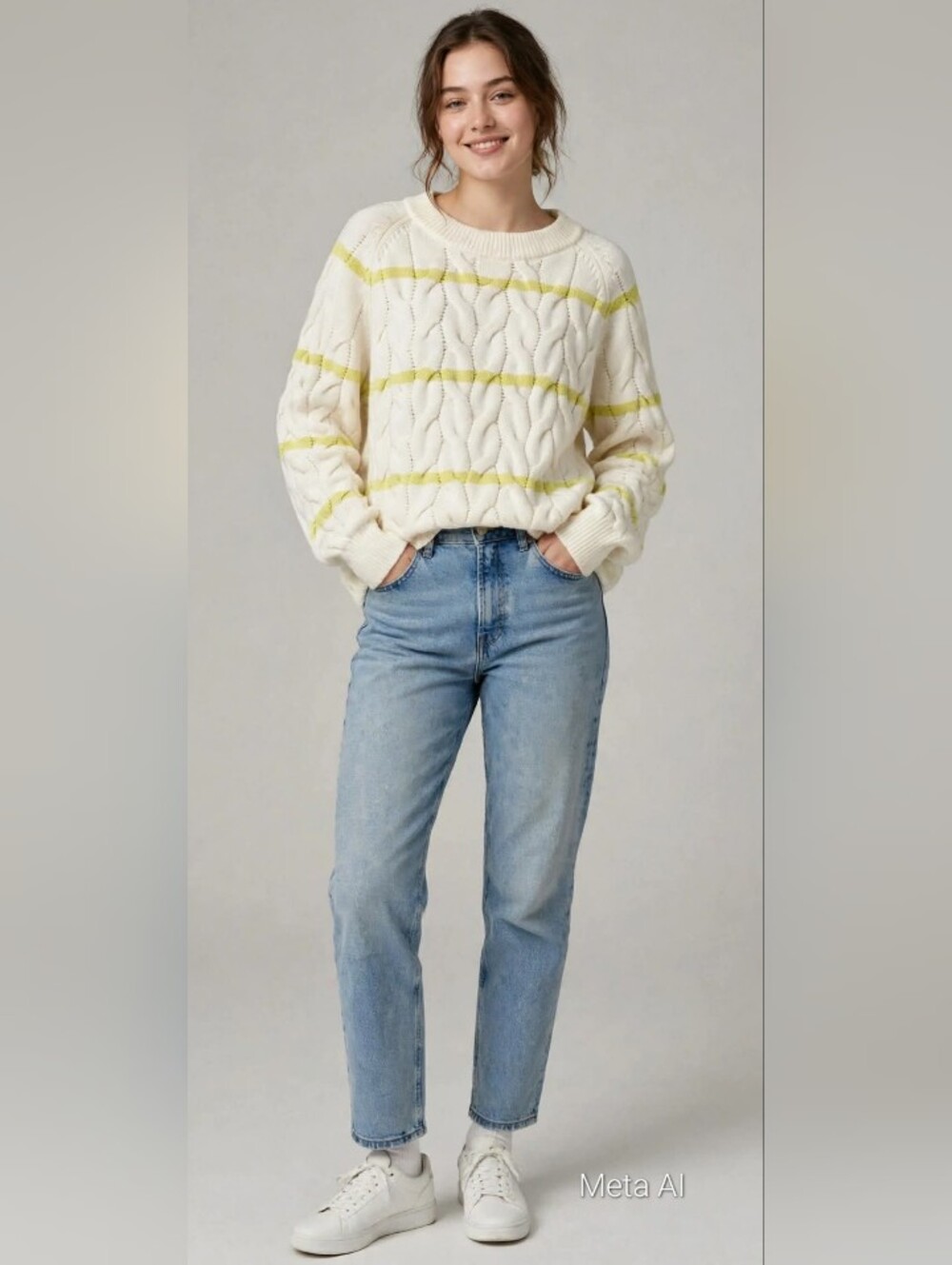 NWT Passenger Comfort Organic Cotton Knitted Sweater Size M in Lime Stripe